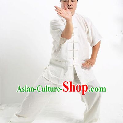 Top Grade Chinese Kung Fu Short Sleeve Costume Tai Ji Training Uniform, China Martial Arts Gongfu Clothing for Men