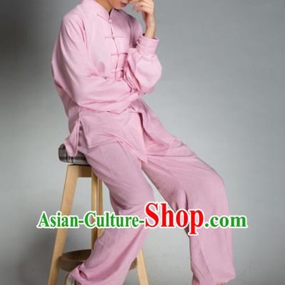 Top Grade Chinese Kung Fu Plated Buttons Costume Pink Martial Arts Uniform, China Tai Ji Wushu Clothing for Women