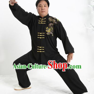 Top Grade Chinese Kung Fu Costume Tai Ji Training Uniform, China Martial Arts Gongfu Printing Dragon Clothing for Men