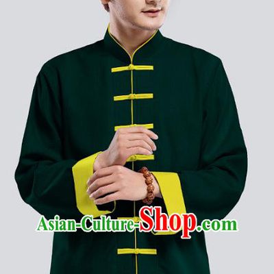 Top Grade Chinese Kung Fu Costume Tai Ji Training Green Uniform, China Martial Arts Tang Suit Gongfu Clothing for Men