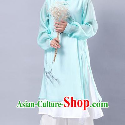 Top Grade Chinese Kung Fu Costume Martial Arts Uniform, China Tai Ji Wushu Plated Buttons Green Robe Clothing for Women