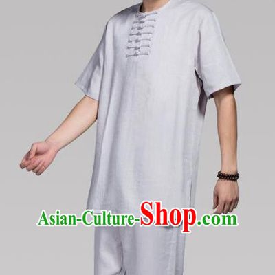 Top Grade Chinese Kung Fu Costume Tai Ji Training Grey Uniform, China Martial Arts Tang Suit Gongfu Clothing for Men