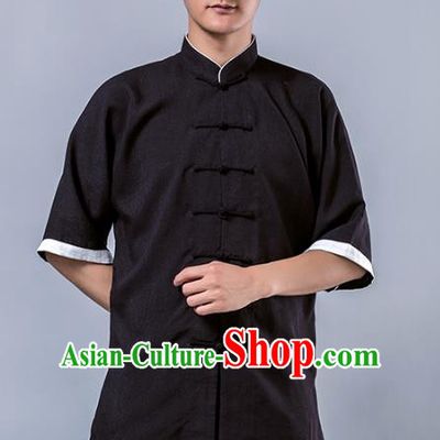 Top Grade Chinese Kung Fu Costume Tai Ji Training Black Linen Uniform, China Martial Arts Tang Suit Gongfu Clothing for Men