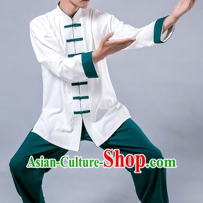 Top Grade Chinese Kung Fu Costume Tai Ji Training White Uniform, China Martial Arts Tang Suit Gongfu Clothing for Men