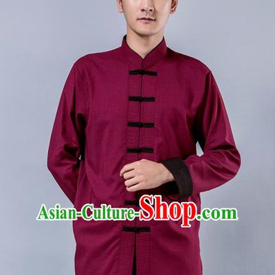 Top Grade Chinese Kung Fu Costume Tai Ji Training Wine Red Uniform, China Martial Arts Tang Suit Gongfu Clothing for Men