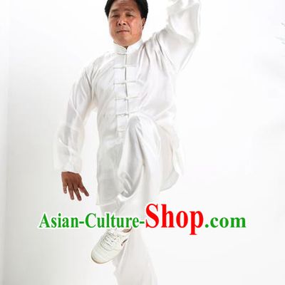 Top Grade Chinese Kung Fu Costume Tai Ji Training White Uniform, China Martial Arts Gongfu Clothing for Men
