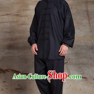Top Grade Chinese Kung Fu Costume Tai Ji Training Black Uniform, China Martial Arts Gongfu Clothing for Men