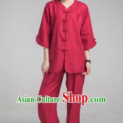 Top Grade Chinese Kung Fu Costume Martial Arts Wine Red Uniform, China Tai Ji Wushu Clothing for Women