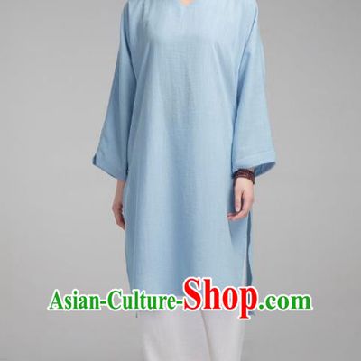 Top Grade Chinese Kung Fu Costume Martial Arts Uniform, China Tai Ji Wushu Blue Clothing for Women