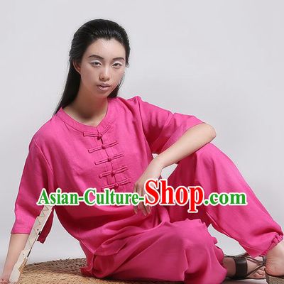Top Grade Chinese Kung Fu Costume Martial Arts Rosy Uniform, China Tai Ji Wushu Plated Buttons Clothing for Women