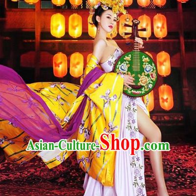 Asian Chinese Ancient Imperial Concubine Costume Tang Dynasty Palace Lady Embroidered Clothing and Headpiece Complete Set