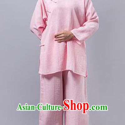 Top Grade Chinese Kung Fu Costume Martial Arts Plated Buttons Pink Uniform, China Tai Ji Wushu Clothing for Women