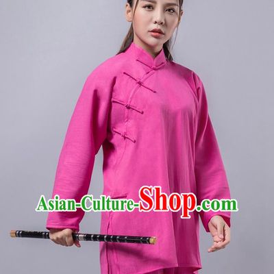 Top Grade Chinese Kung Fu Costume Martial Arts Plated Buttons Rosy Uniform, China Tai Ji Wushu Clothing for Women