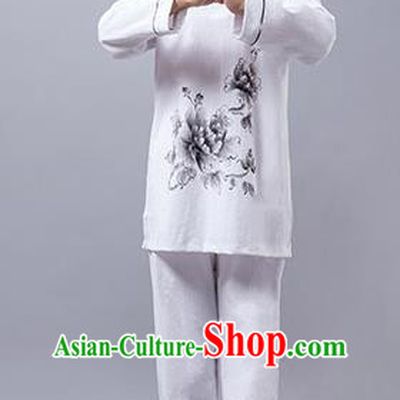 Top Grade Chinese Kung Fu Costume Martial Arts Hand Painting Peony Uniform, China Tai Ji Wushu Clothing for Women