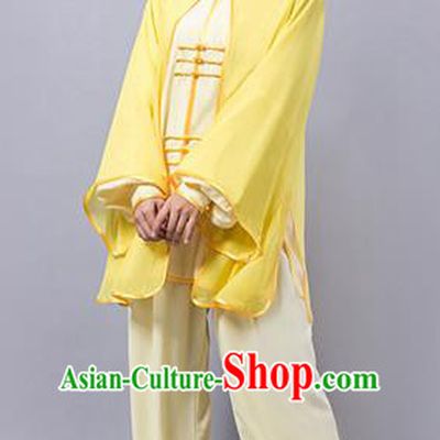 Top Grade Chinese Kung Fu Costume Martial Arts Yellow Uniform, China Tai Ji Wushu Clothing for Women