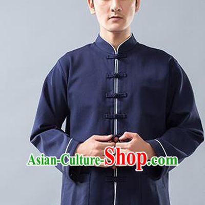 Top Grade Chinese Kung Fu Costume Tai Ji Training Navy Uniform, China Martial Arts Tang Suit Gongfu Clothing for Men