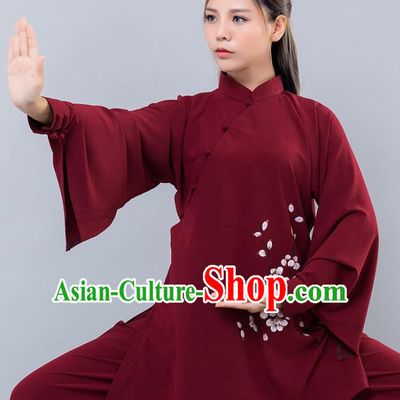 Top Grade Chinese Kung Fu Costume Martial Arts Ink Painting Wintersweet Uniform, China Tai Ji Wushu Clothing for Women