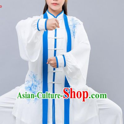 Top Grade Chinese Kung Fu Costume Martial Arts Ink Painting Peony Uniform, China Tai Ji Wushu Clothing for Women