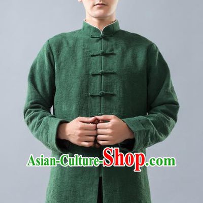 Top Grade Chinese Kung Fu Costume Tai Ji Training Uniform, China Martial Arts Green Tang Suit Gongfu Clothing for Men