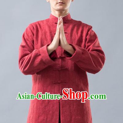 Top Grade Chinese Kung Fu Costume Tai Ji Training Uniform, China Martial Arts Red Tang Suit Gongfu Clothing for Men