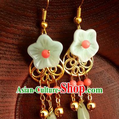 Traditional Handmade Chinese Ancient Princess Accessories Classical Green Flower Tassel Earrings for Women