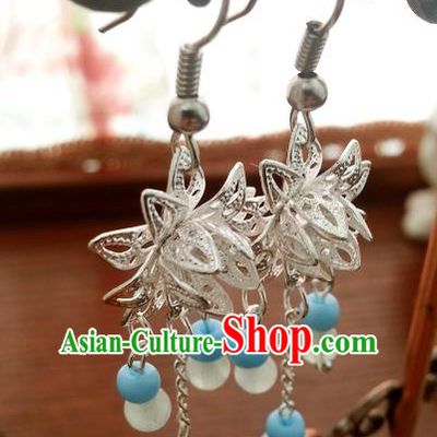 Traditional Handmade Chinese Ancient Princess Accessories Classical Lotus Tassel Earrings for Women