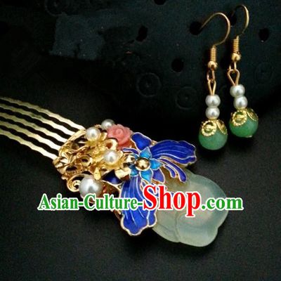 Traditional Handmade Chinese Ancient Classical Hair Accessories Blueing Hairpins and Earrings for Women