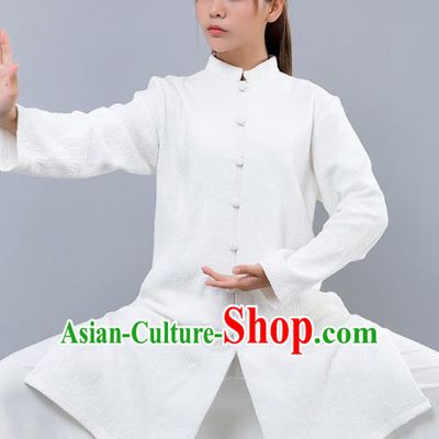 Top Grade Chinese Kung Fu White Costume Martial Arts Uniform, China Tai Ji Wushu Clothing for Women