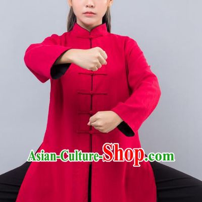 Top Grade Chinese Kung Fu Red Costume Martial Arts Uniform, China Tai Ji Wushu Clothing for Women