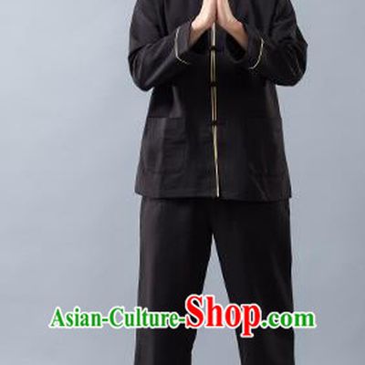 Top Grade Chinese Kung Fu Costume Tai Ji Training Black Uniform, China Martial Arts Tang Suit Gongfu Clothing for Men
