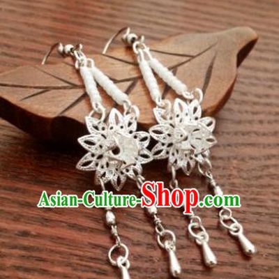 Traditional Handmade Chinese Ancient Princess Hanfu Lotus Eardrop Accessories Classical Tassel Earrings for Women