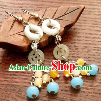Traditional Handmade Chinese Ancient Princess Hanfu Eardrop Accessories Classical Jade Tassel Earrings for Women
