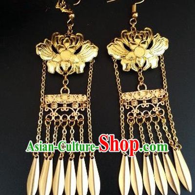 Traditional Handmade Chinese Ancient Princess Hanfu Golden Lotus Tassel Eardrop Accessories Classical Earrings for Women