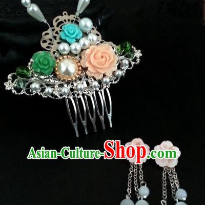 Traditional Handmade Chinese Ancient Classical Wedding Hair Accessories Hair Comb and Earrings for Women