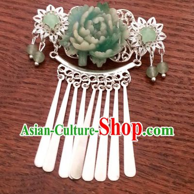 Traditional Handmade Chinese Ancient Classical Wedding Hair Accessories Green Flower Hairpins for Women