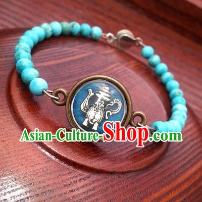 Traditional Handmade Chinese Ancient Classical Accessories Turquoise Bracelets for Women