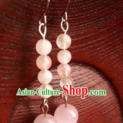 Traditional Chinese Handmade Pink Beads Eardrop Ancient Palace Lady Princess Hanfu Classical Earrings for Women
