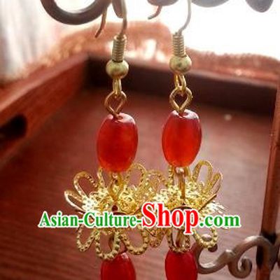 Traditional Chinese Handmade Golden Lotus Eardrop Ancient Palace Queen Hanfu Classical Earrings for Women