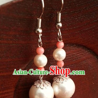 Traditional Chinese Handmade Classical Pearls Eardrop Ancient Palace Queen Hanfu Earrings for Women