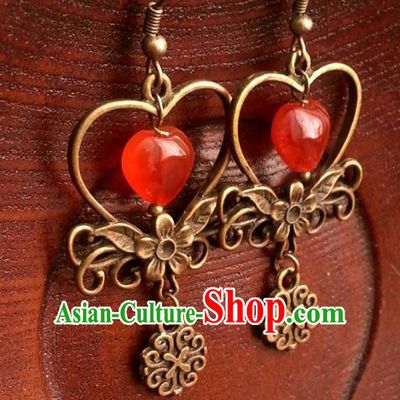 Traditional Chinese Handmade Classical Bronze Eardrop Ancient Palace Queen Hanfu Earrings for Women
