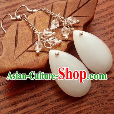 Traditional Chinese Handmade Classical Jade Eardrop Ancient Palace Queen Hanfu Earrings for Women