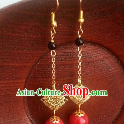 Traditional Chinese Handmade Classical Golden Tassel Eardrop Ancient Palace Queen Hanfu Earrings for Women