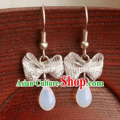 Traditional Chinese Handmade Classical Bowknot Eardrop Ancient Palace Queen Hanfu Earrings for Women