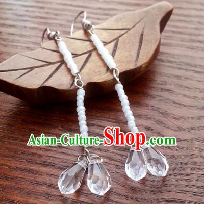 Traditional Chinese Handmade Classical Crystal Eardrop Ancient Palace Queen Hanfu Earrings for Women