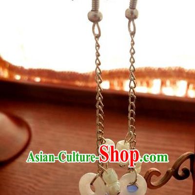 Traditional Chinese Handmade Classical Blue Eardrop Ancient Palace Queen Hanfu Earrings for Women