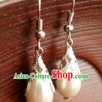 Traditional Chinese Handmade Classical Hanfu Pearl Eardrop Ancient Palace Queen Earrings for Women