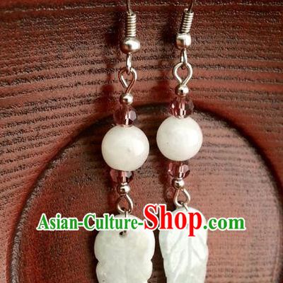 Traditional Chinese Handmade Classical Hanfu Jade Eardrop Ancient Palace Queen Earrings for Women