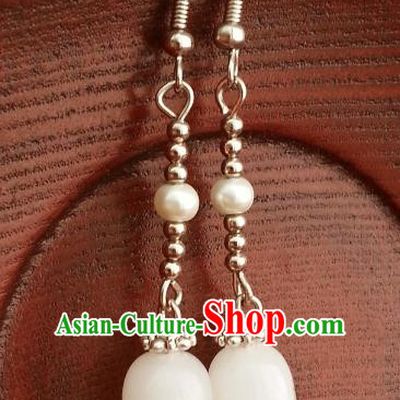 Traditional Chinese Handmade Classical Hanfu Eardrop Ancient Palace Queen Jade Earrings for Women
