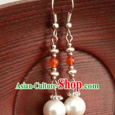 Traditional Chinese Handmade Classical Hanfu Eardrop Ancient Palace Queen Pearls Earrings for Women