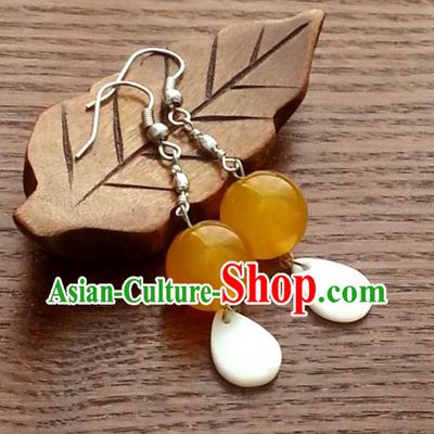 Traditional Chinese Handmade Classical Yellow Beads Eardrop Ancient Palace Queen Hanfu Earrings for Women